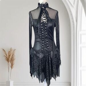 California Costumes Witchy Black Corset Lace Up Asymmetric Gothic Mini Dress M